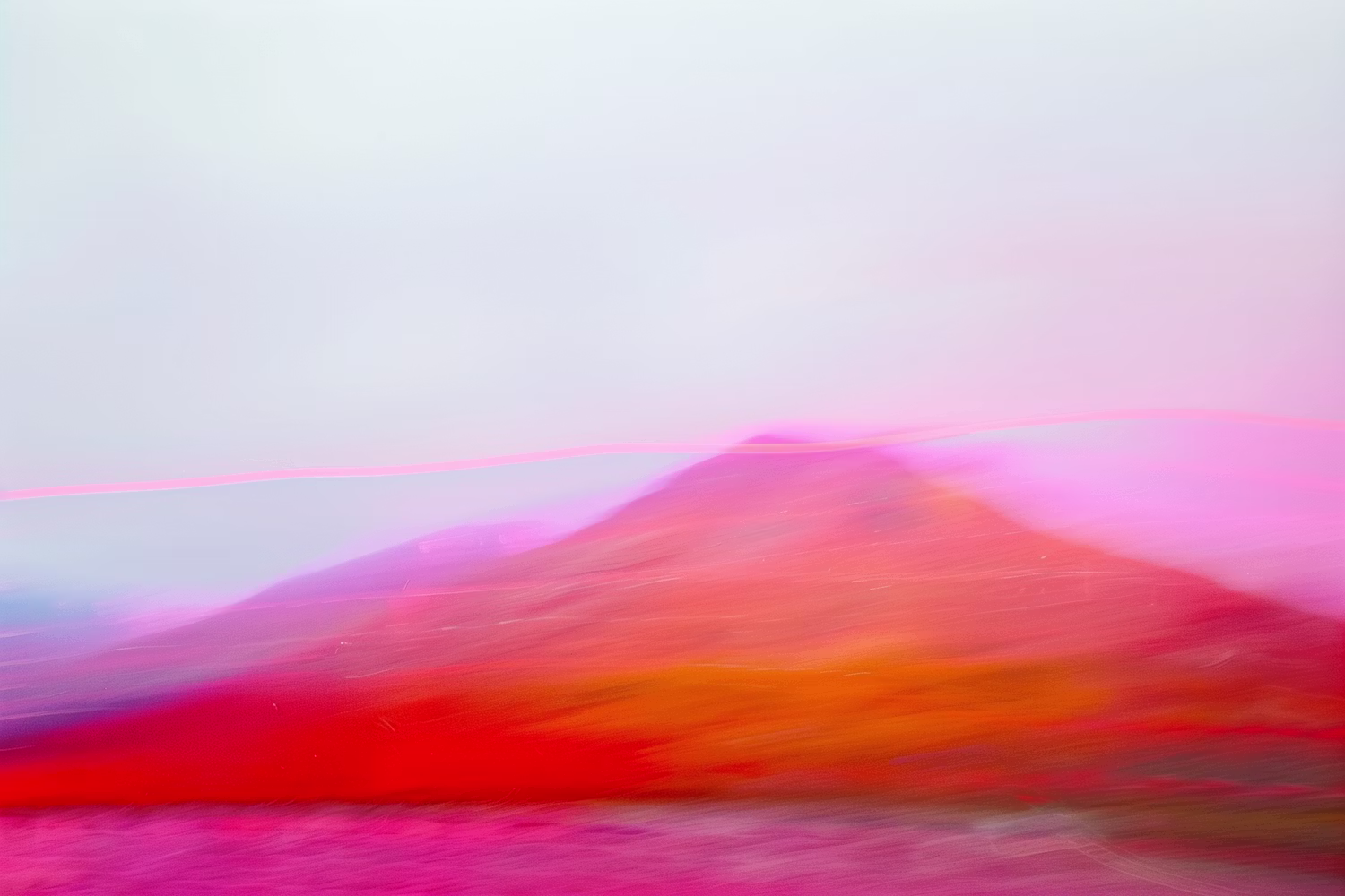 Dreamlike abstract color field in blue, orange and red